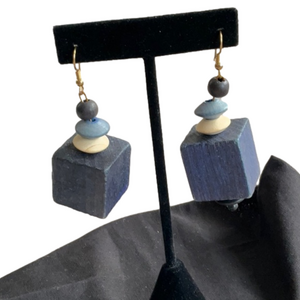 Vintage Bohemian style wooden geometric earrings